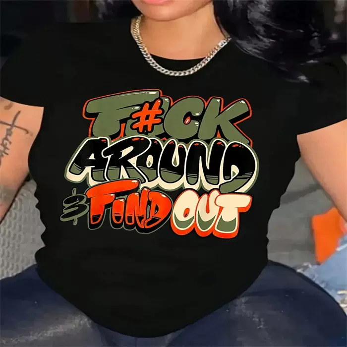 跨境现货女士夏季T恤印花时尚休闲可爱短袖女式圆领印花短袖 T 恤