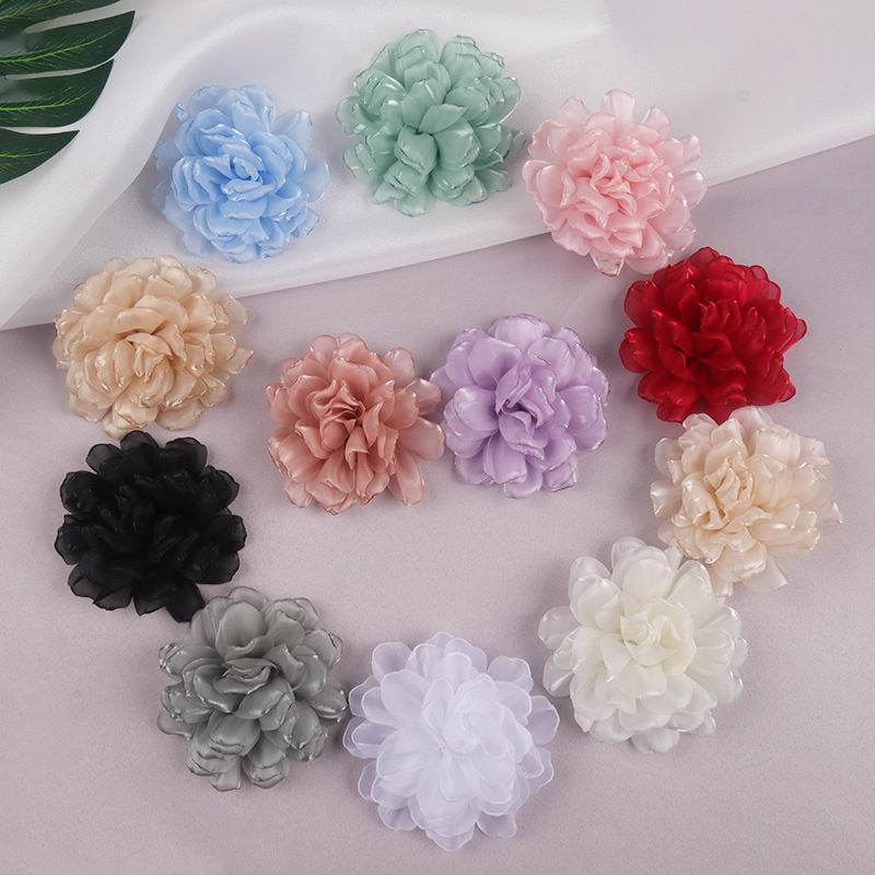 10CM 공장 재고 불타는 가장자리 꽃 원단 꽃 액세서리 동백 수제 재질 보석 헤어 핀 천 꽃