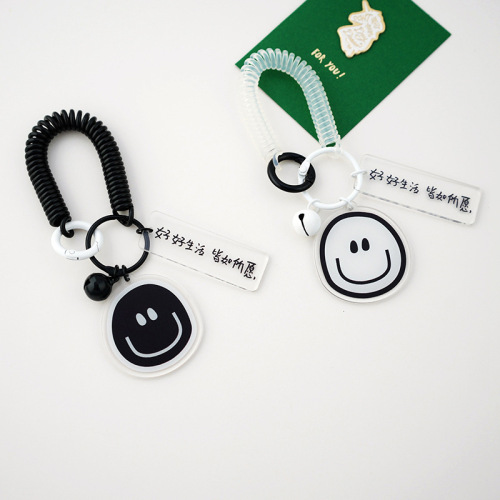Double-sided black and white smiley face chain key chain school bag pendant creative couple anti-lost rope key ring pendant gift for women