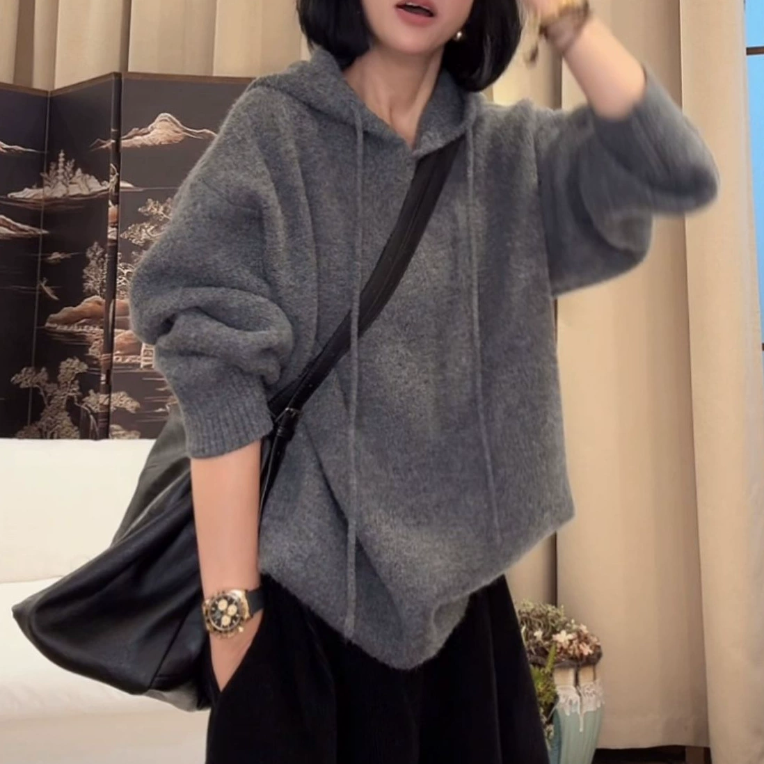 Свитер с шляпой ведьмы (длина одежды 70/бюст 130) Темно-серый Кофе Черный Коралловый Красный