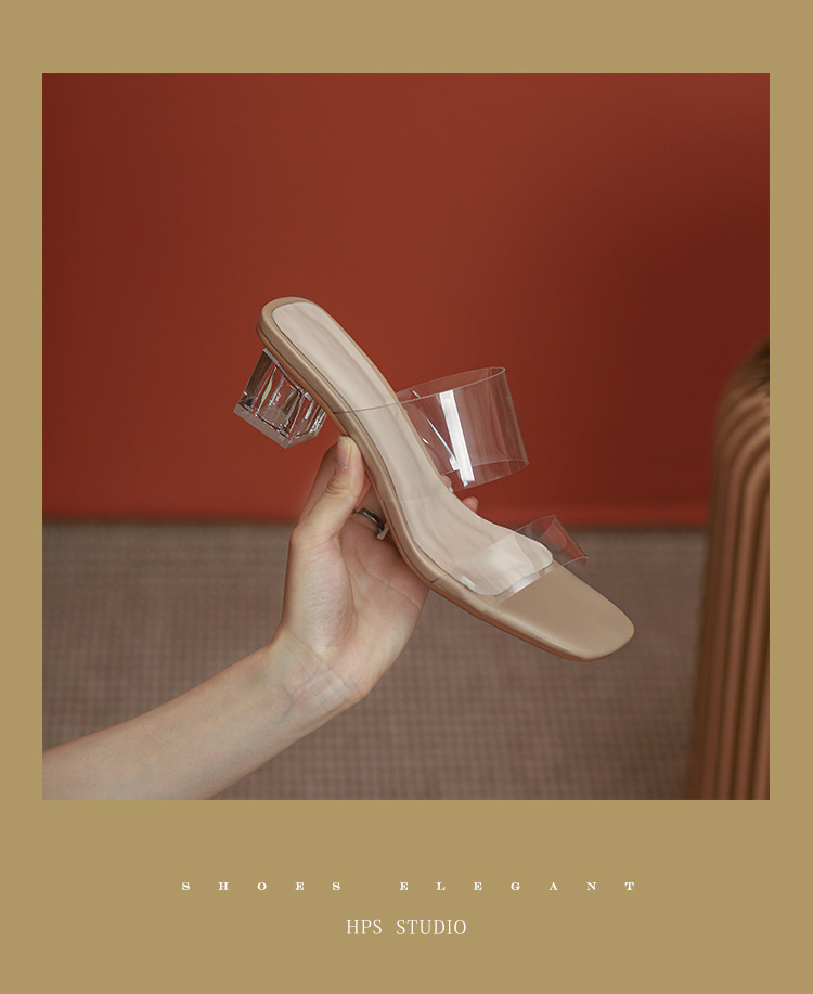 Sandal nữ gót pha lê một dây, gót dày vừa phải, đính sequin đi ngoài trời — Màu mơ [cao gót] chi tiết 1