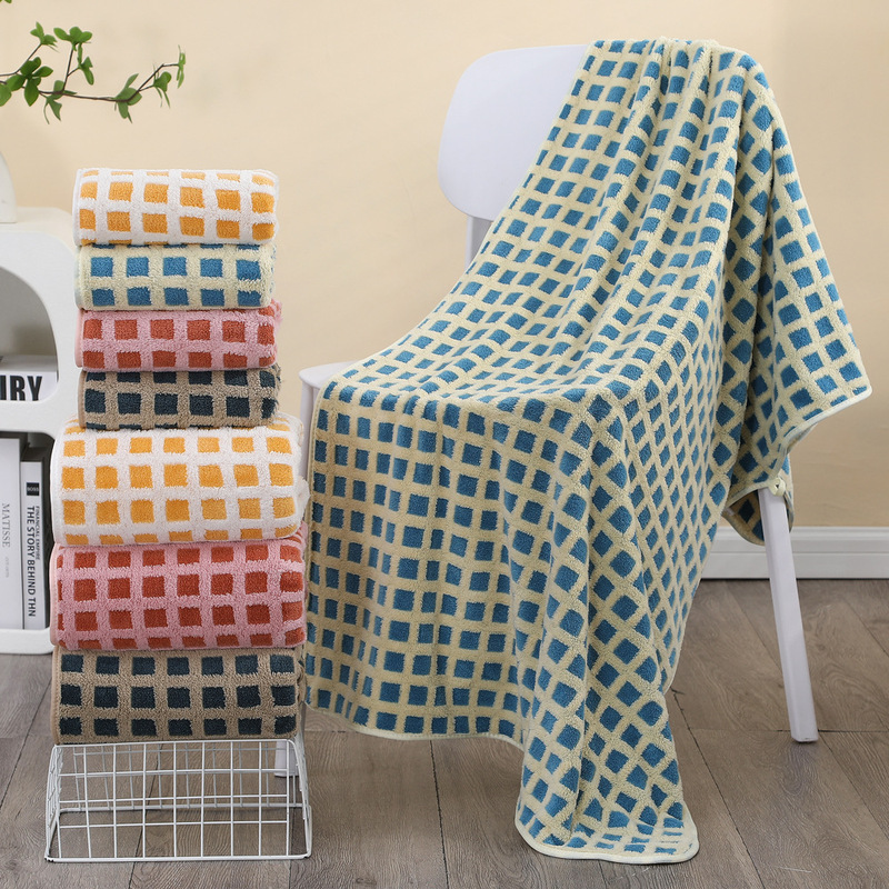 Towel Bath Towel Two-Piece Set Jacquard Coral Fleece Absorbent Cotton Quick-Drying No Hair Drop Wipe Face Towel Longer and Increase Wash