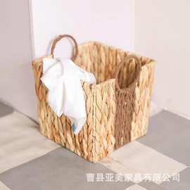 北欧风水葫芦草编收纳篮可手提水果零食储物篮卧室脏衣篓杂物篮