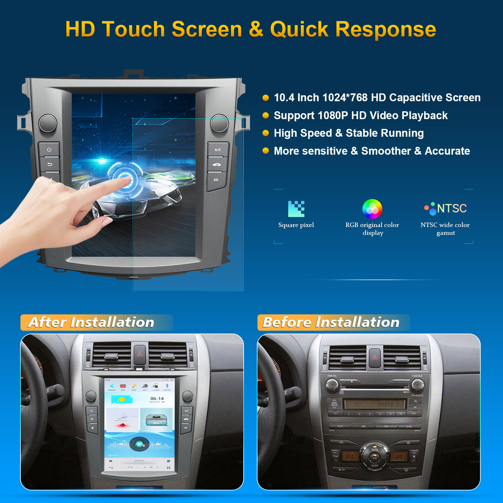 Toyota Corolla 2007-2012 Vertical Screen 10.4 inch Android Navigation
