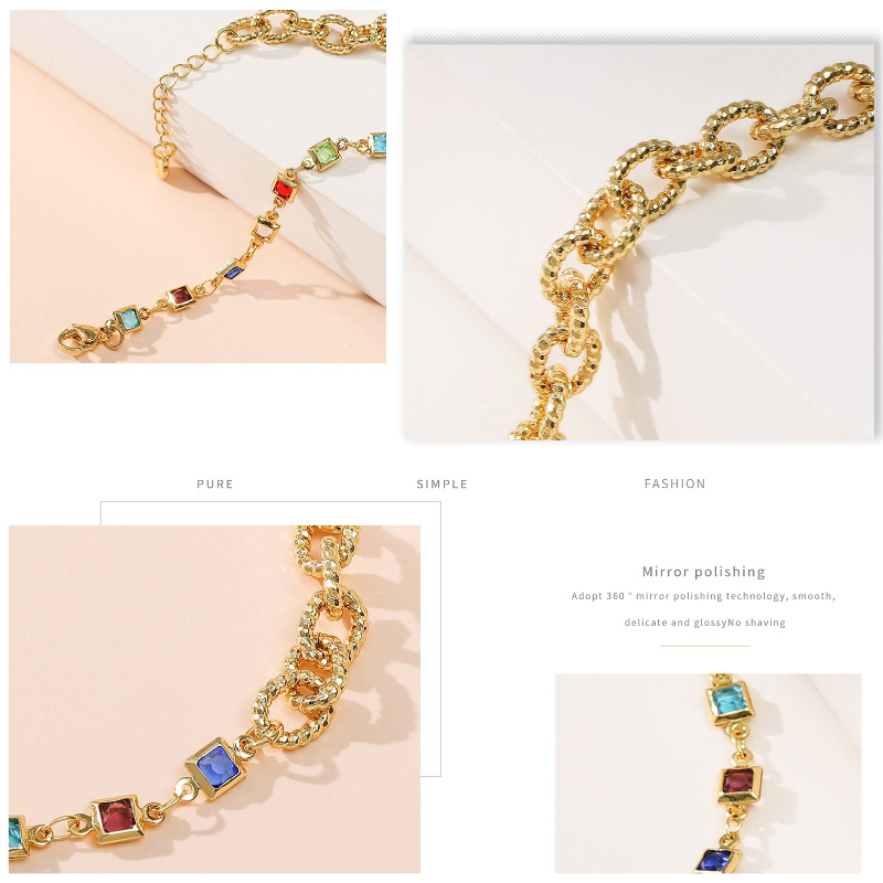 European And American 18k Real Gold Bracelet Color Zircon O-chain Adjustable Bracelet display picture 10