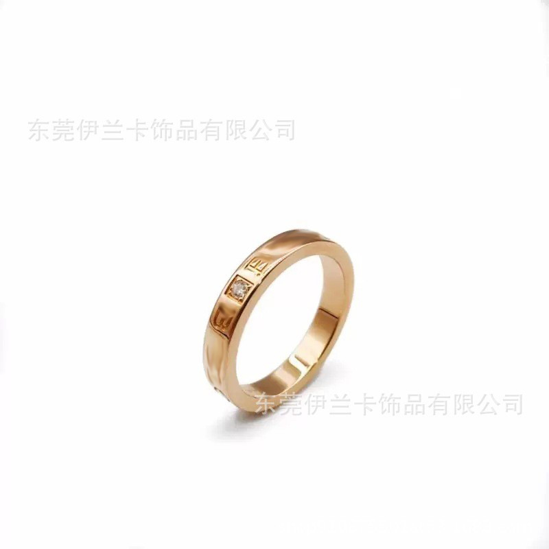 新款时尚镶钻玫瑰金戒指欧美流行韩版情侣不掉钻厂家现货批发福字