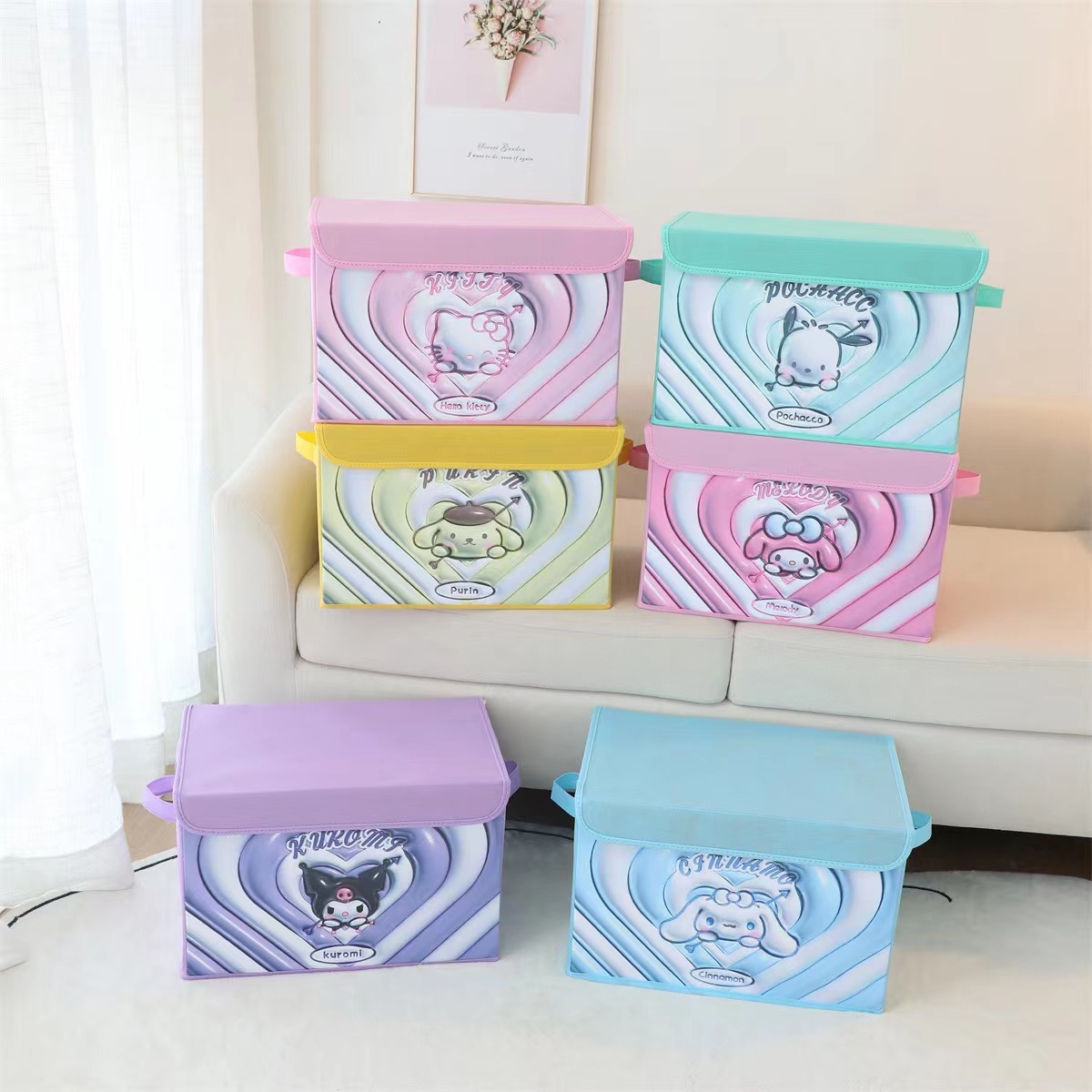 Sanrio 대용량 패브릭 침실 옷 보관함 거실 어린이 장난감 보관함 접이식 플립