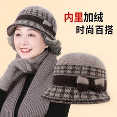 妈妈帽子冬季加绒中老年女加厚奶奶保暖盆帽洋气毛线帽老人针织帽