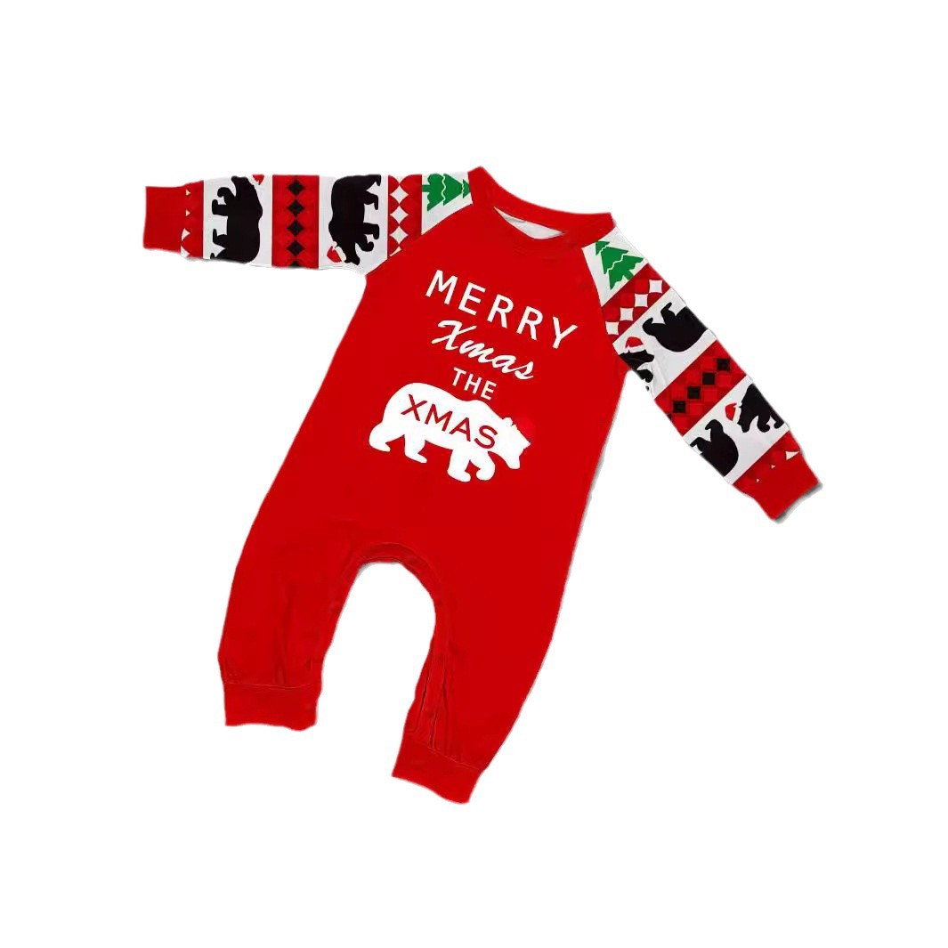 Christmas tree Bear letter stripes Christmas family dress printed home wear_voghion.com