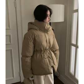 现 2025冬季新款韩国东大门baby酱气质保暖抽绳连帽棉服外套