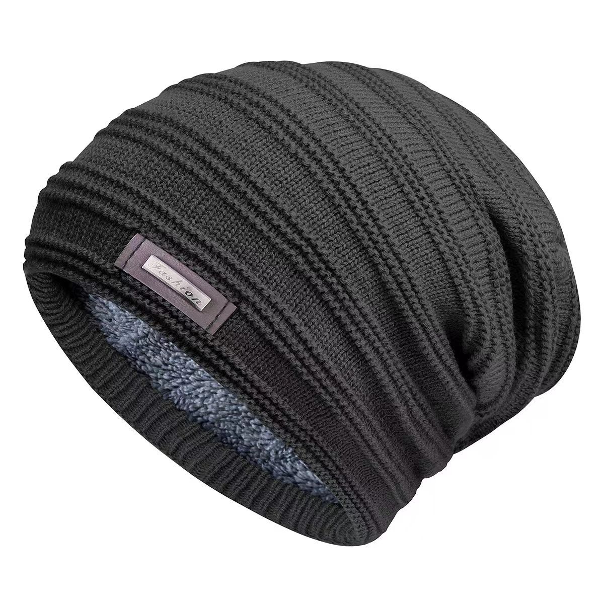 冬季加绒毛线帽子男韩版潮保暖大头围针织护耳帽棉骑车防寒套头帽