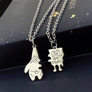 Sponge Baby Paida star couple necklace a pair of men and women non-fading Internet celebrity hip hop ins niche pendant wholesale
