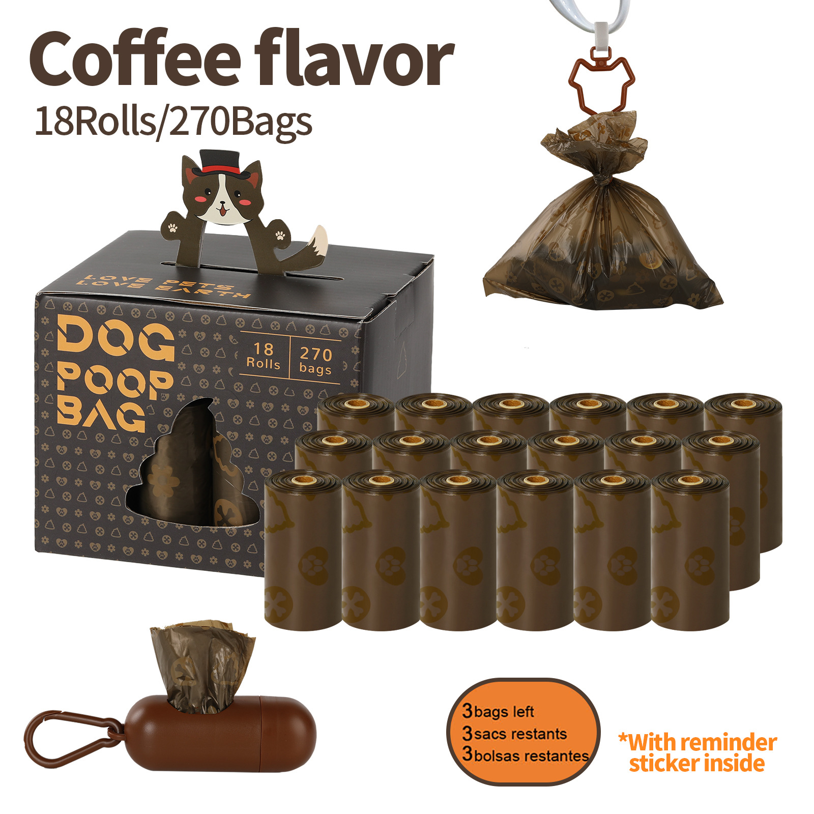 Bolsa de arena para gatos con sabor a café, bolsa de basura para perros desechable, bolsa para recoger heces, bolsa para recoger heces, bolsa de basura para mascotas