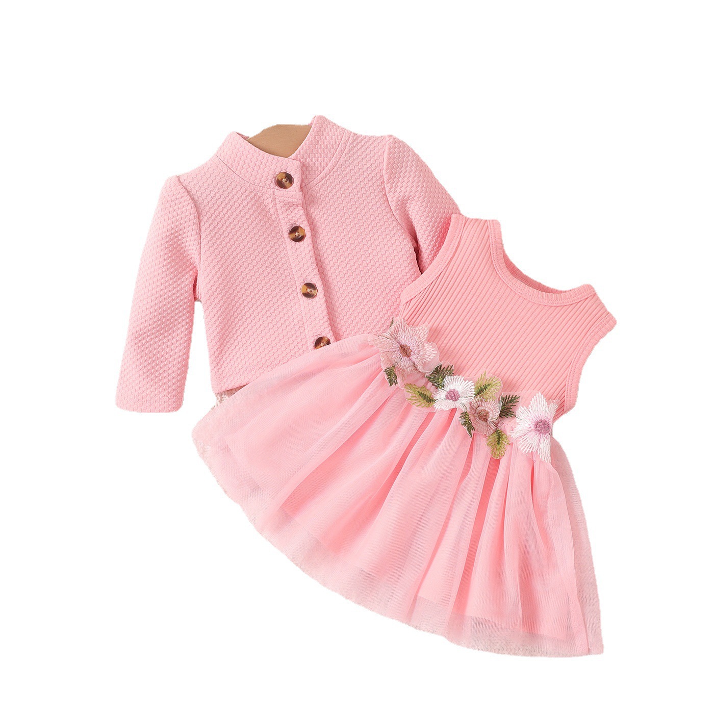 Baby Girl'S Gender Casual Style Casual Solid Color Flower Cotton Girls Clothing Sets