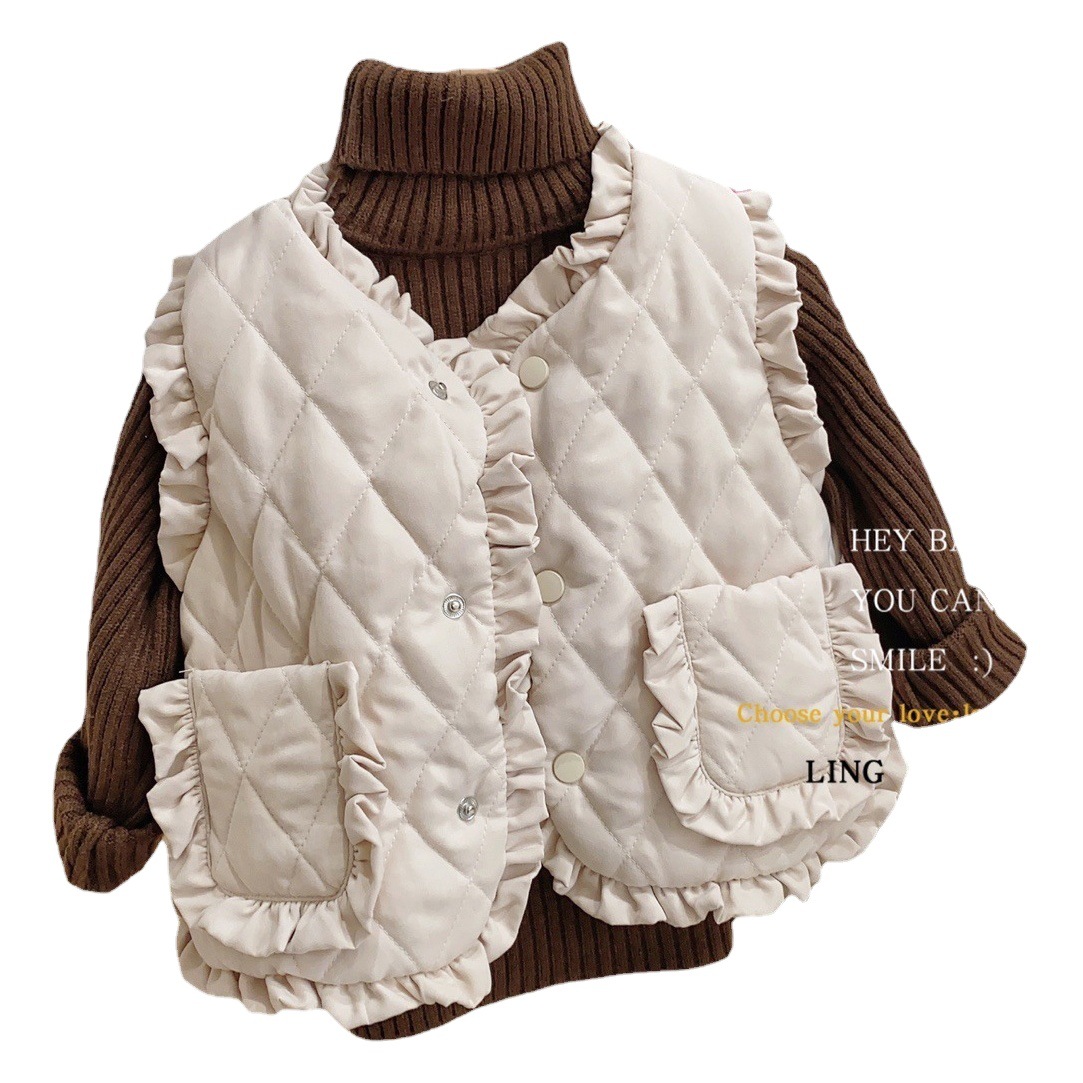 Ropa de otoño e invierno para niñas Chaleco de bebé Ropa exterior Nueva primavera y otoño Chaleco de encaje para niños Ropa de abrigo engrosada Todo a juego