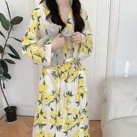 韩国ins女士春季新品可外穿睡袍女度假风浴袍长款睡衣家居服批发