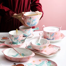碗韓版ins風陶瓷盤子碗套裝家用實用親子碗套裝家用全家福可愛型