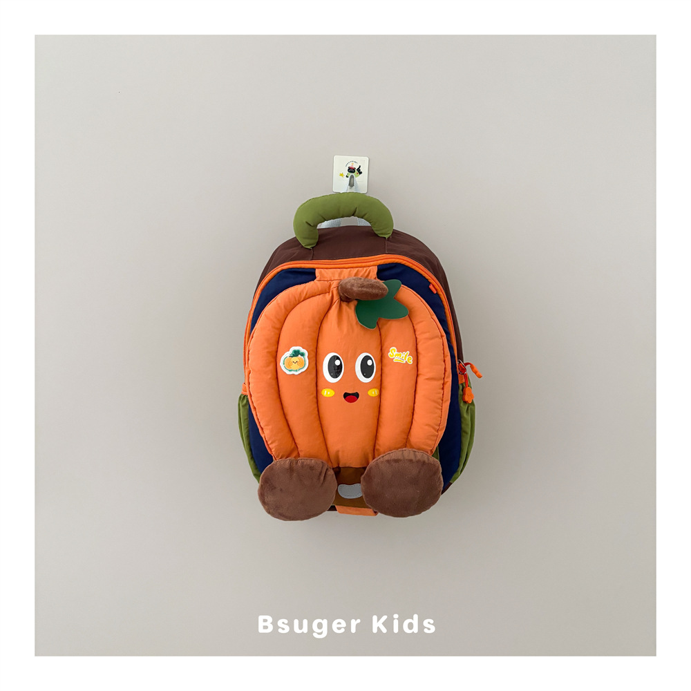 Cute 3D Pumpkin Children's Backpack Cartoon Fruit and Vegetable Shaped School Bag for Boys and Girls Kindergarten Travel Backpack