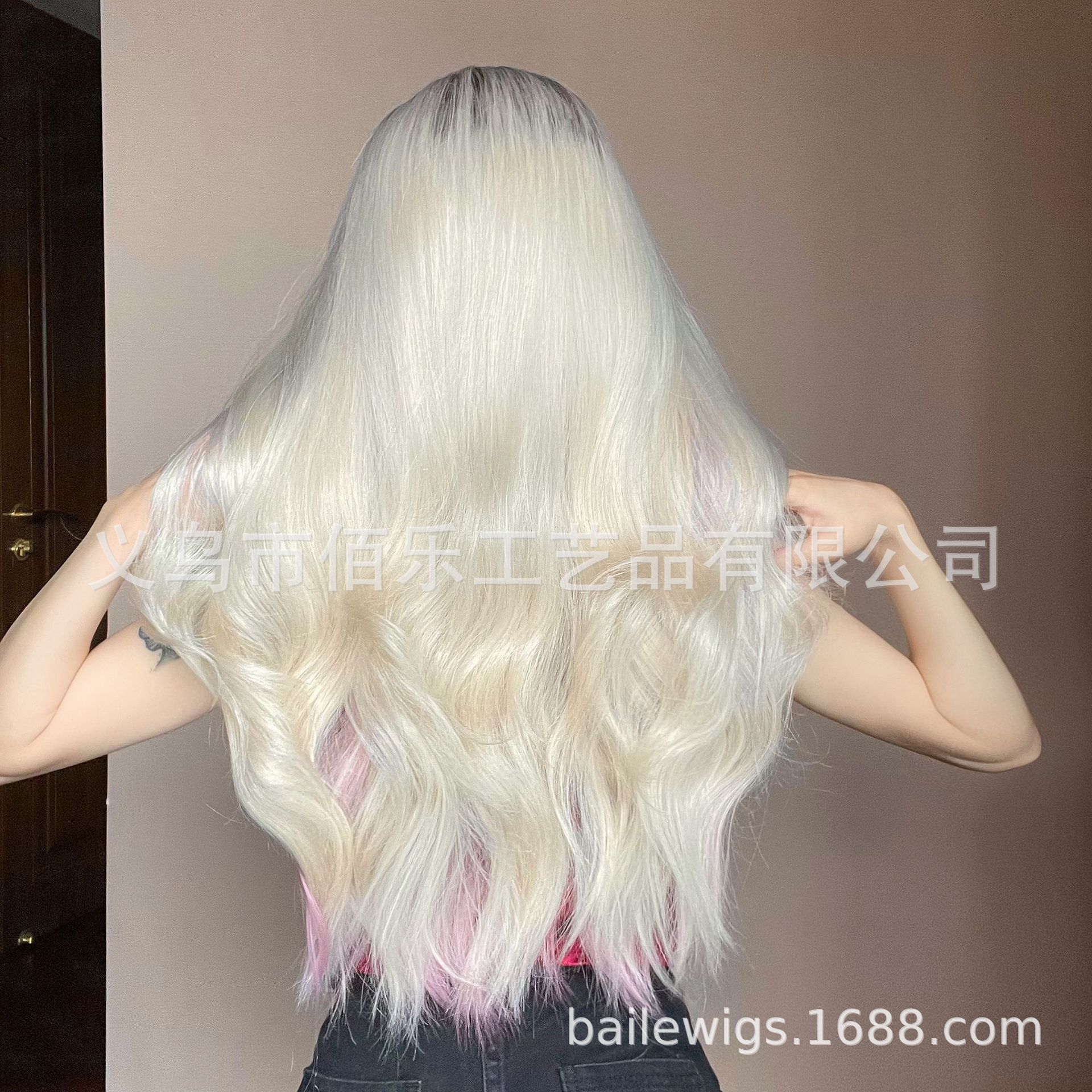 Gradiente dorado teñido rosa peluca cabello de cabello de cabello de fibra química de cabello de cabello de mujer al por mayor transfronterizo image 5