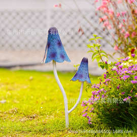 亚马逊temu双头小蘑菇花盆装饰品花园装饰体铁艺刷色蘑菇插件