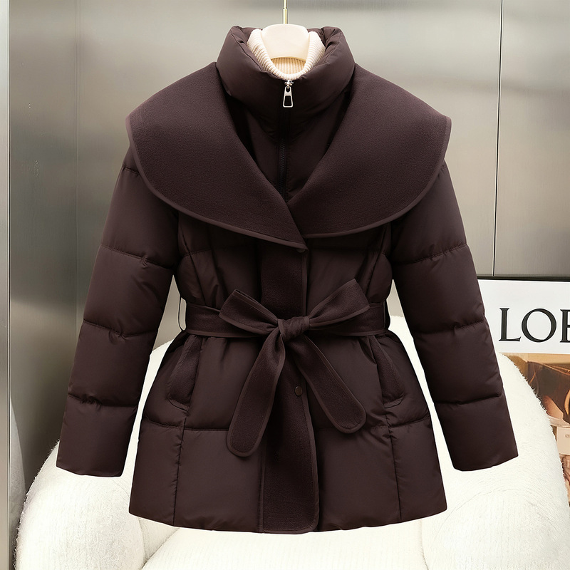 2026 Autumn/Winter Foreign Trade Turn-Down Collar Waist-Cinched down Cotton Jacket for Women, Short Style with Belt, Slimming and Warm Coat 2026 Autumn/Winter Foreign Trade Turn-Down Collar Waist-Cinched down Cotton Jacket for Women, Short Style with Belt, Slimming and Warm Coat