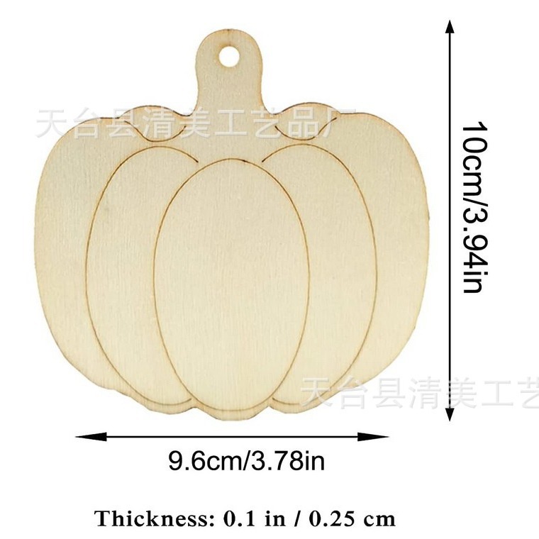 10cm línea grabada forma de calabaza Halloween Acción de gracias decoración pieza de madera madera natural 30 piezas/paquete con cuerda de cáñamo