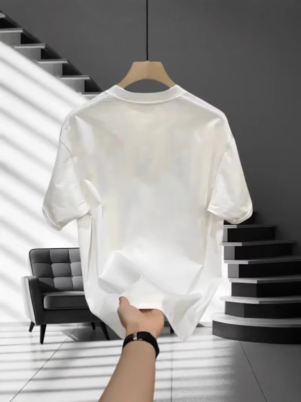 トレンディなブランドメンズ新しい夏の綿メンズ半袖Tシャツルーズカジュアルラウンドネックライト高級ハンサム半袖トップレター|undefined