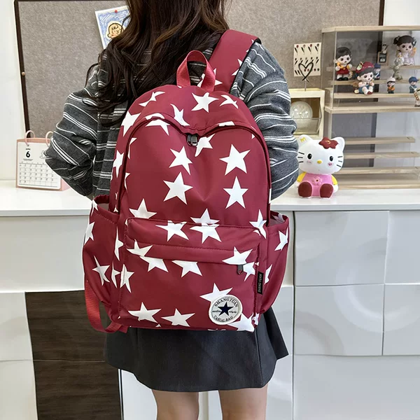 School Bag Female Junior High School Student Ins Forest Style Large Capacity Travel Backpack New Trendy Cool Star Print Backpack