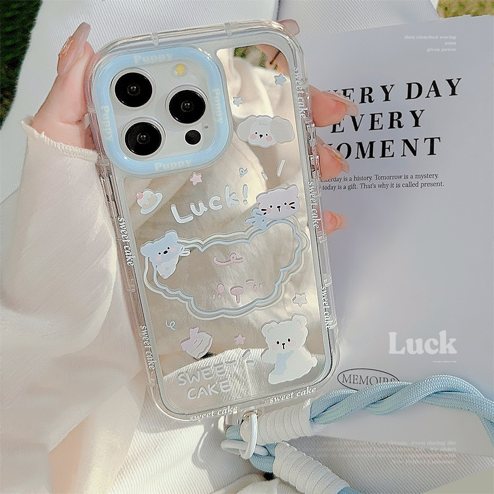 Funda de teléfono con diseño de espejo de verano para iPhone 16 Pro Max, compatible con Apple 15, iPhone 17, dibujos animados, 12.ª generación, 11, con correa
