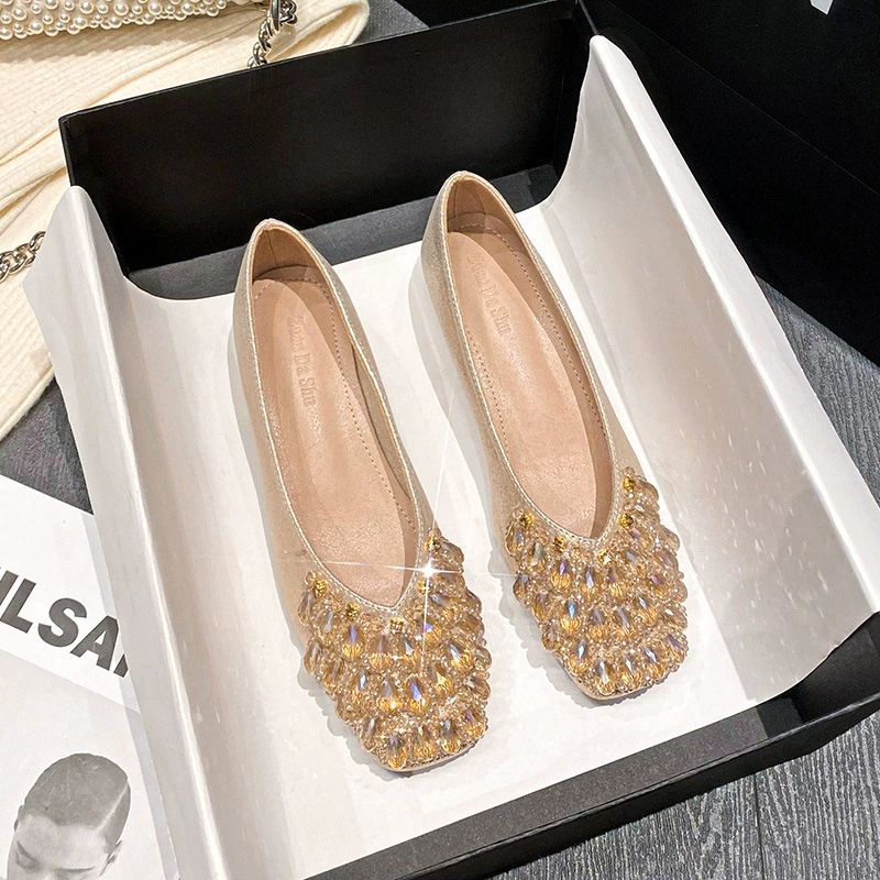 Женские туфли-лодочки с квадратным носком, французский стиль, весна 2025, свадебные, на небольшом каблуке, с камнями, на толстом каблуке, большие размеры 41-43