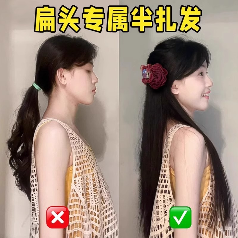 干枯玫瑰花朵抓夹女2025新款高级感发夹气质鲨鱼夹半扎发夹子发饰|undefined