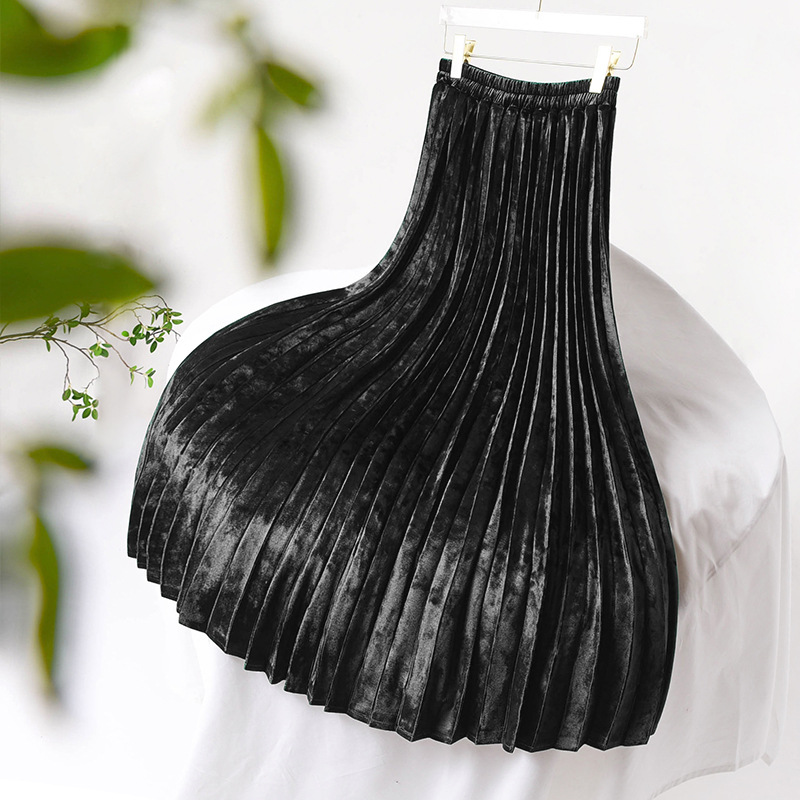 Abbigliamento donna gonna in velluto a rombi a cinque colori gonna a pieghe a fisarmonica lucida per donna lunghezza media autunno e inverno 2024_voghion.com