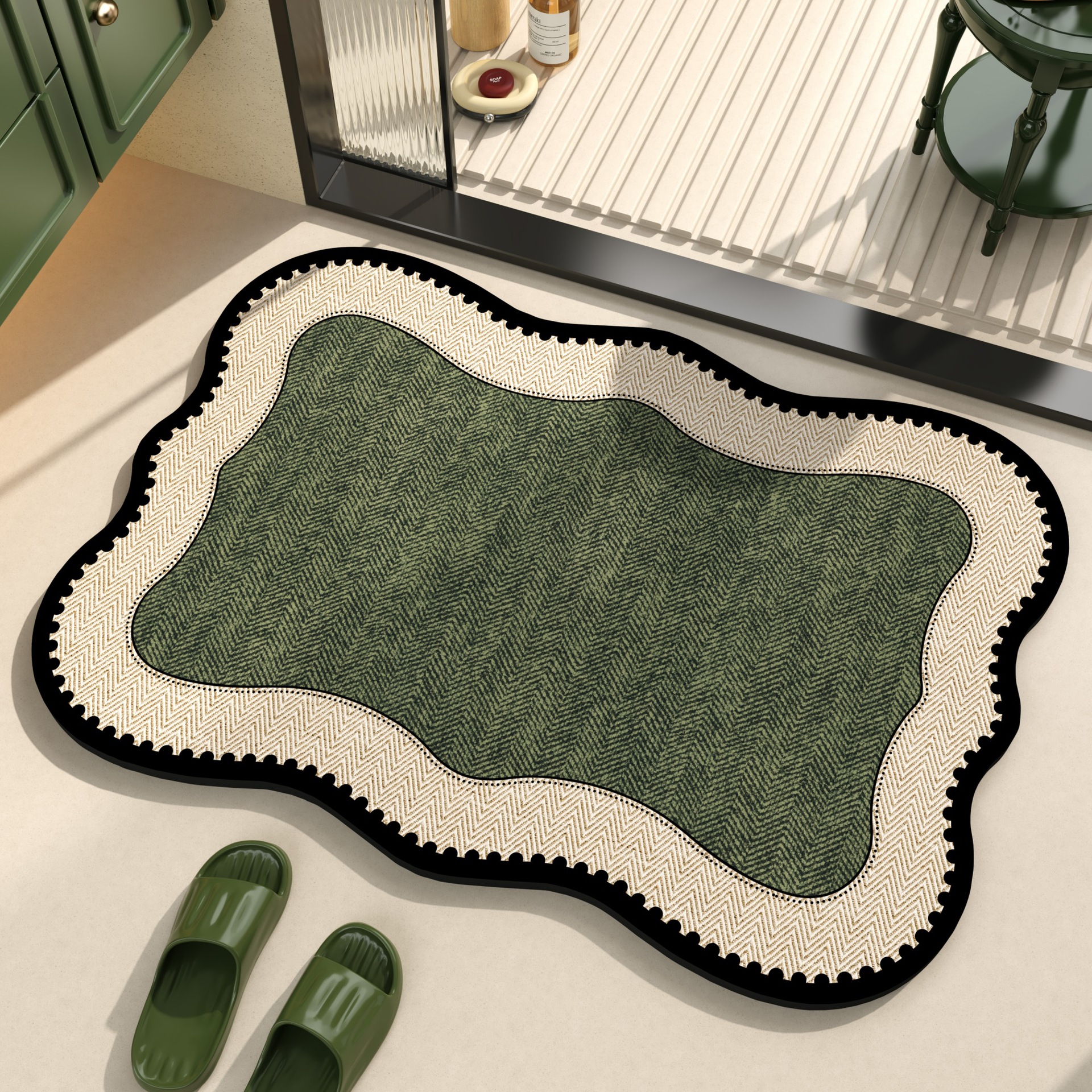 French Retro Bathroom Floor Mats, Bathroom Door Non-Slip Mats, Household Water-Absorbent Quick-Drying Foot Mats, Diatom Mud Floor Mats