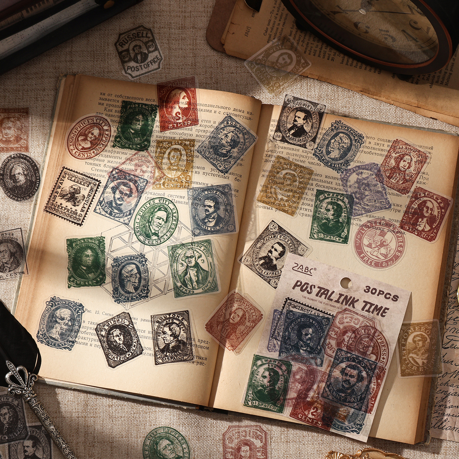 Impresión de la serie de años antiguos, paquete de pegatinas de pet transparente a prueba de agua, etiqueta de material de decoración de cuenta manual de bricolaje transfronterizo, etiqueta de sellado