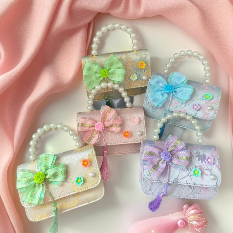 Bolsa portátil de la princesa de perlas estilo nacional arco de hombro bolso de cadena bolso pequeño bolso de cambio de Año Nuevo