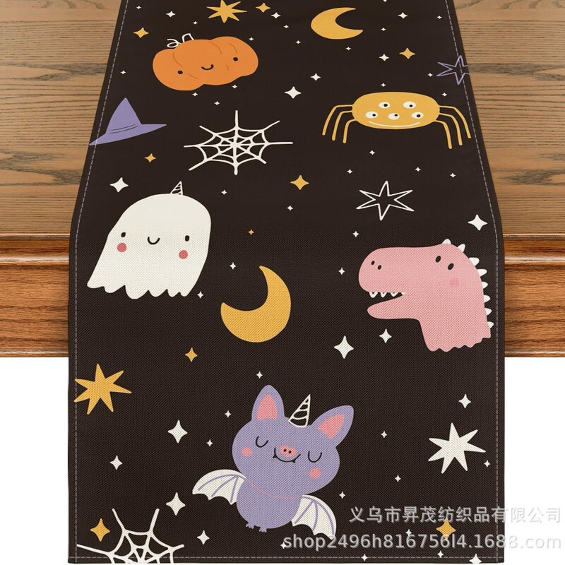 国境を越えた新型ハロウィーン骨格カボチャコウモリテーブル旗家庭装飾テーブルテーブルクロス茶テーブル布|undefined