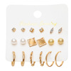 Stone inlay from pearl, earrings, retro golden set, European style, suitable for import, French retro style