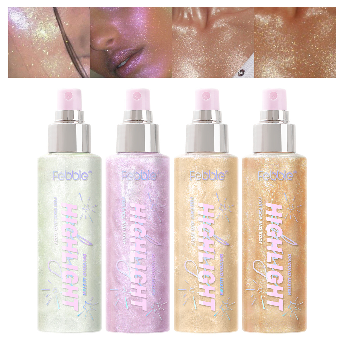 Iluminador líquido contorneador de larga duración Febble, resistente al agua, con efecto sulfuro, para rostro y cuerpo, con brillo fino FBC058