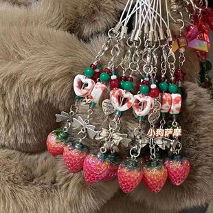 Strawberry Hanging Ornaments Mobile Phone Lanyard Pendant Headset Key Bag Packaging Ornaments High-value Cute Trendy Women's Pendant Strawberry
