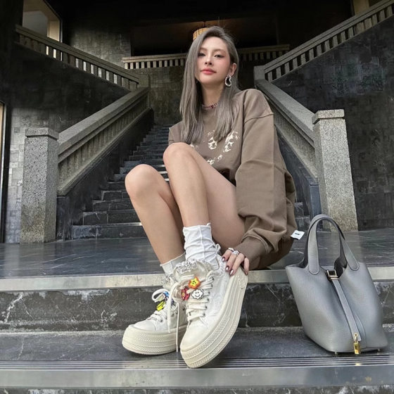 Zhao Lusi Same Shoes Casual Board Shoes High Platform Shoes Canvas Shoes White Shoes for Women