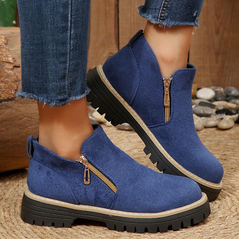 2025 Women's New Short Boots Foreign Trade Large Size Thick-Soled Martin Cross-Border Side Zipper Boots Short Boots Round Toe Wholesale Autumn and Winter