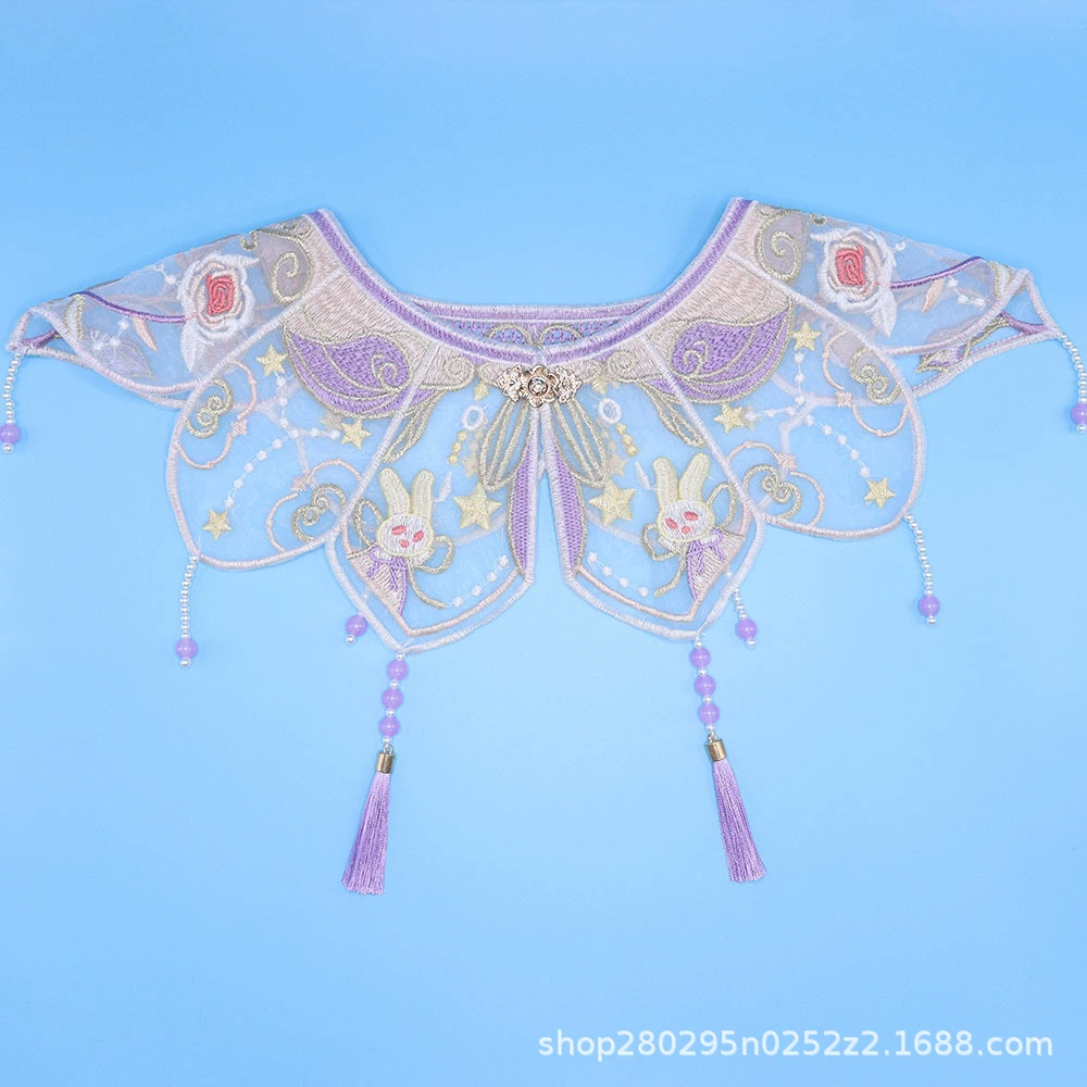 Фиолетовый европейский вуаль облачное плечо нефритовый кролик вышивка плечо жемчужная кисточка для детей Новый китайский стиль китайского костюма аксессуары воротник цветок