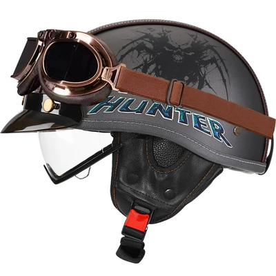 Retro Motorcycle Helmet Leather Helmet for, Motosiklet kaskı (dəbilqə) - sublime-gray-demon-hunter-transparent-bronze-mirror-m