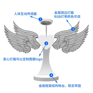 拍照感应发光翅膀道具装置化工厂美陈LED互动亮灯光之翼网红天使