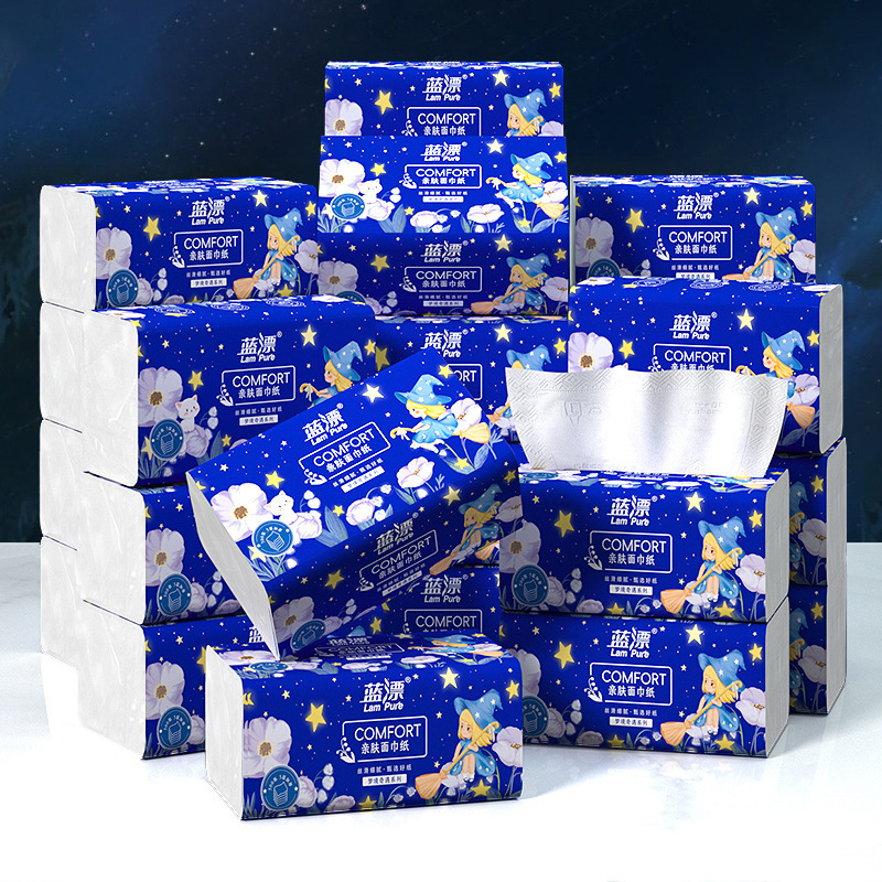 Blue Bleach White Paper Affordable Pack of Tissues, Five-Ply, 100 Sheets Per Pack, Large Size Facial Tissues, Thickened, Large Pull-Out Style