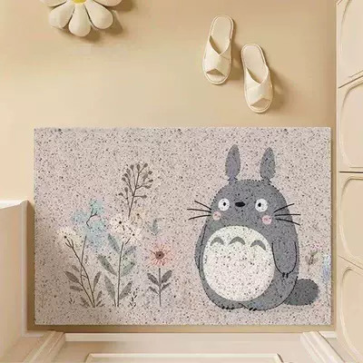 Avtomobil döşəmə paspasları: Mat for Home Entrance - totoro-is-looking-at-the-flowers-and-looking-blank-4060cm-silk-circle
