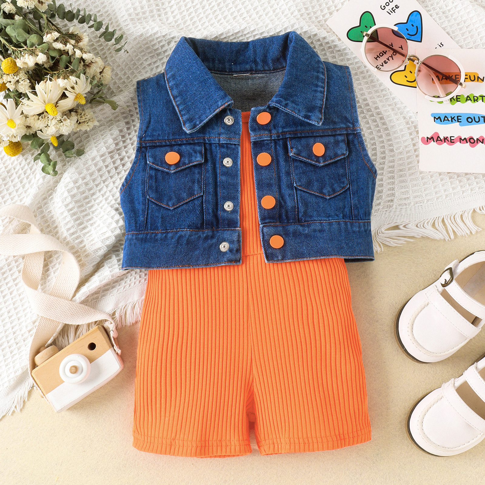 208g Weight Kids Clothing Sets Children's Clothing Type Sleeveless Sleeve Length Polyester Fabric Type Shorts Sets Sets Type 2 Pieces Set Quantity Daily Occasion Turndown Neckline Comfort Function Regular Fit Fit Type Solid Color Pattern Summer, Spring Season Girl'S Gender Casual Style Casual Solid Color Polyester Girls Clothing Sets 1