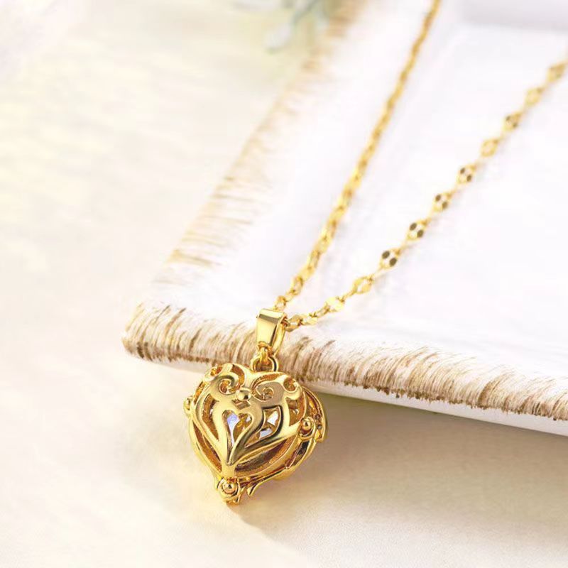 Fashion Heart Shape Copper Inlay Zircon Pendant Necklace 1 Piece