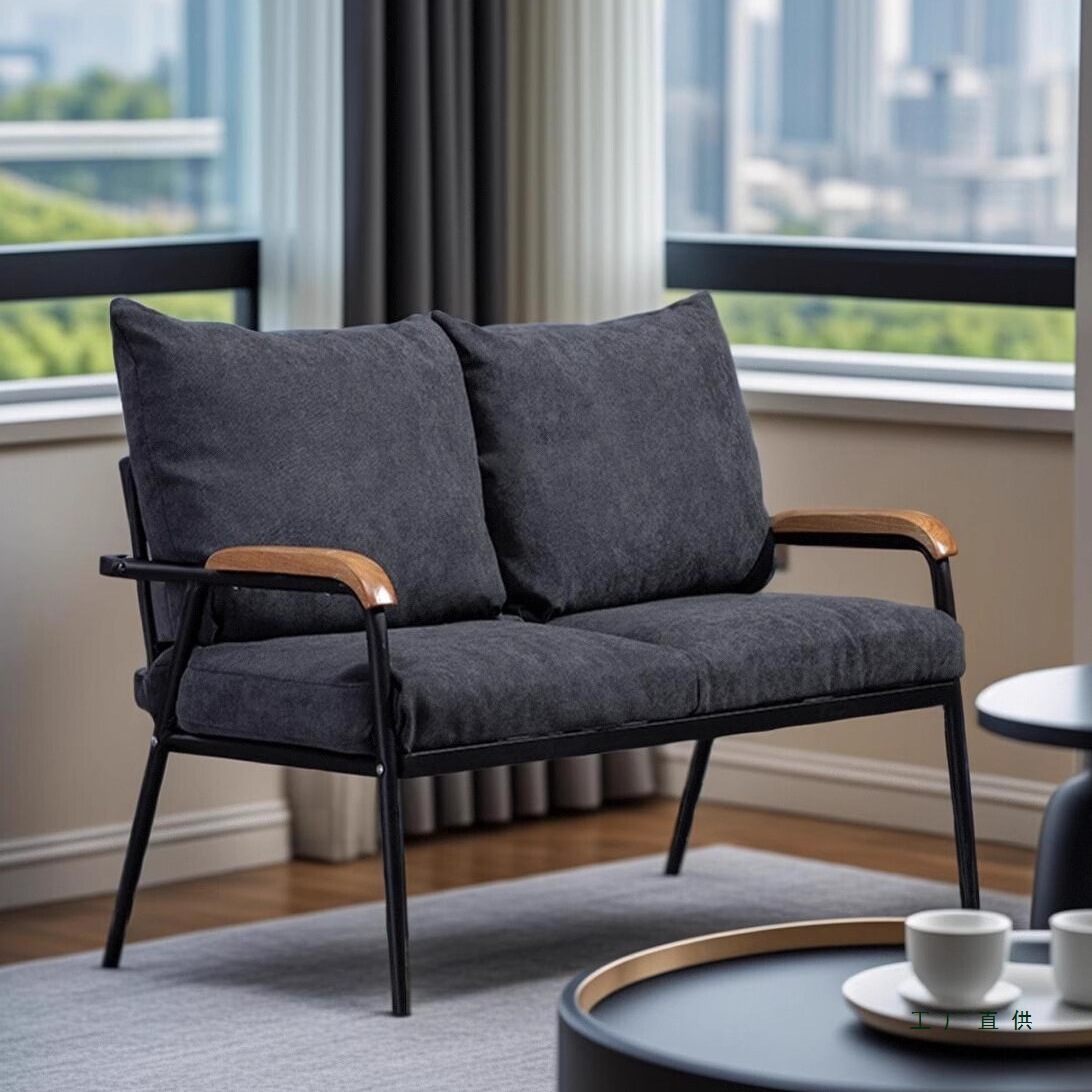 Nordic Fabric Sofa Small Apartment Living Room Double Three-Person Solid Wood Iron Simple Furniture Rest Area Clothing Store