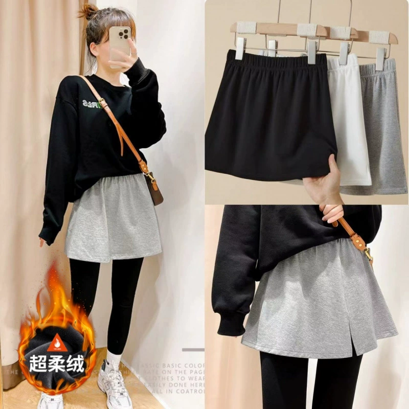 Хлопок плюс пух, толстый пердеть, занавес и подоло женщины, наложенные на поддельные две части, открытая вилка, чтобы покрыть задницу, свитер